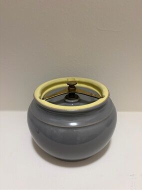 Comoy’s of London Vintage Stoneware Tobacco Jar Humidor Slate Gray/Yellow MidCen